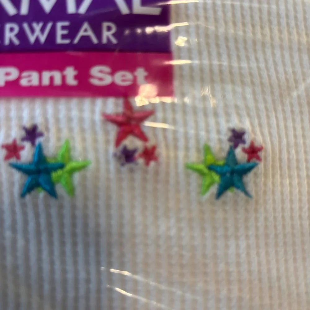 Hanes Her Way Girls Thermal Underwear Set White Cotton Stars Vintage large 14-16